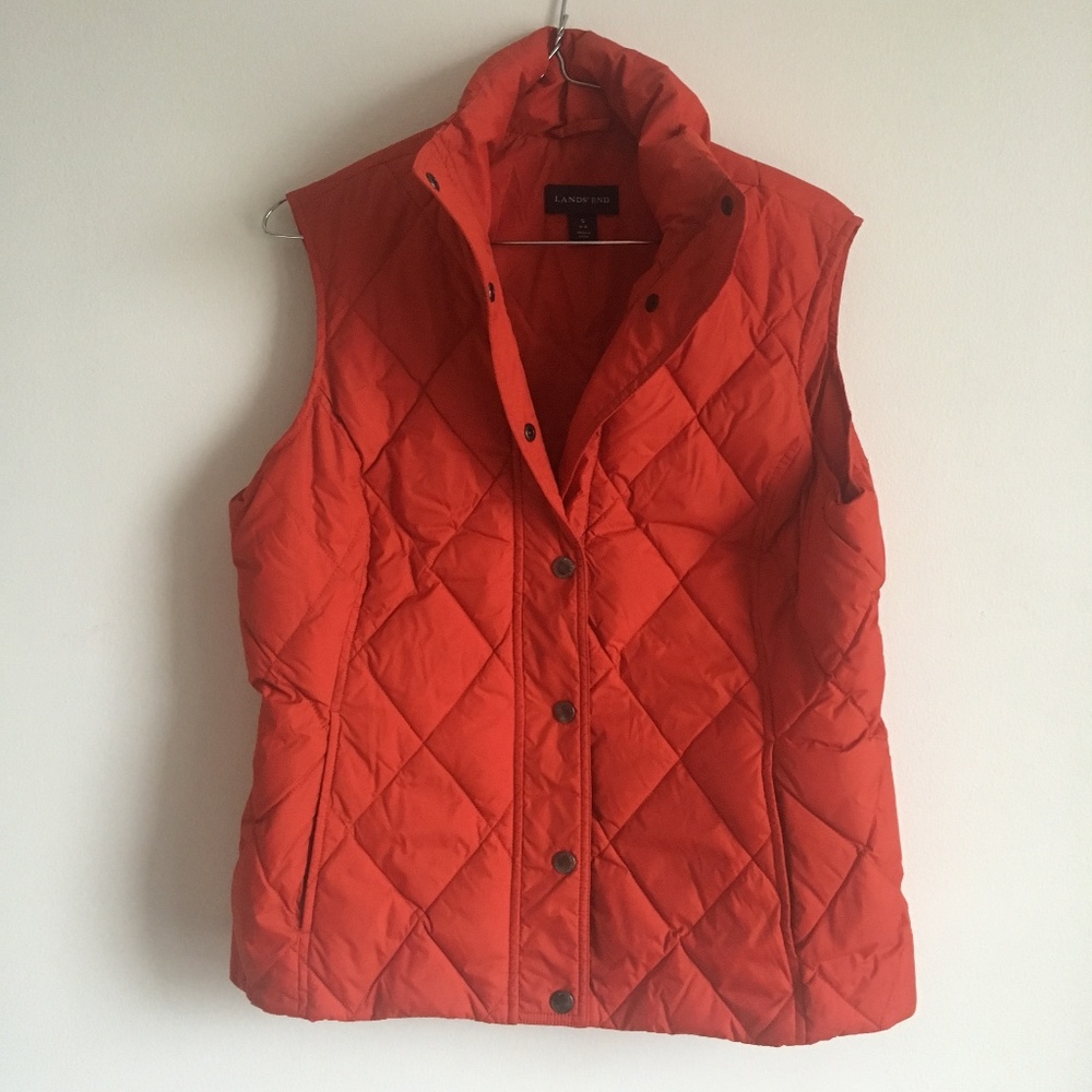 NWOT Lands End Red Diamond Quilted Down Vest, Sz S